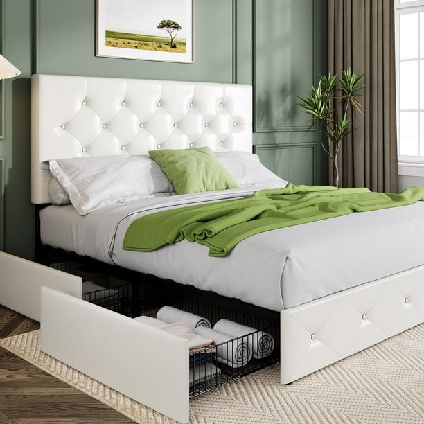 Allewie Upholstered Full Size Platform Bed Frame with 4 Storage