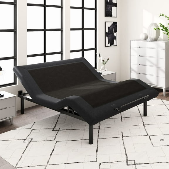 Allewie Upholstered King Size Adjustable Bed Base Frame with Upgraded Motor 2.0, Independent Head & Foot Incline, Wireless Remote Control
