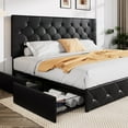thumbnail image 1 of Allewie Upholstered King Size Platform Bed Frame with 4 Storage Drawers and Headboard, Diamond Stitched Button Tufted, Black Brown, 1 of 8