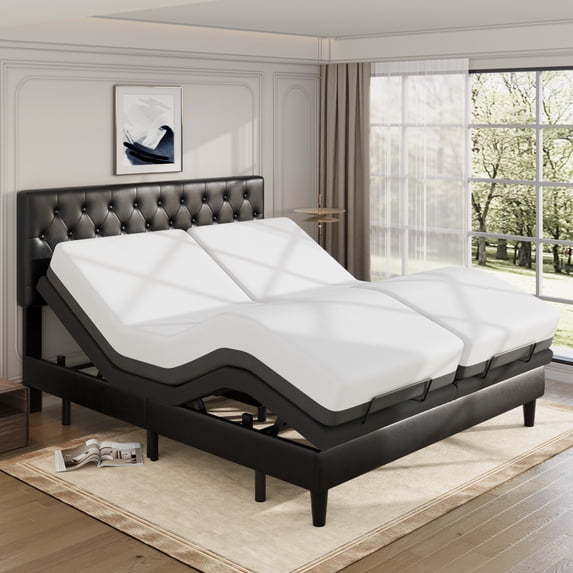 Allewie Upholstered Split King Size Adjustable Bed Base Frame with Motor 1.0, Independent Head & Foot Incline, Wireless Remote Control