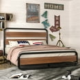 thumbnail image 1 of Allewie Walnut Full Size Metal Bed with Wooden Headboard & Footboard, Heavy Duty Platform Frame with Under-Bed Storage, 1 of 7