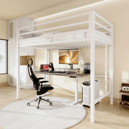 Benjara BM302802 Futon Frame Metal Twin Size Loft Bed with Workstation Desk Chair Black White Walmart