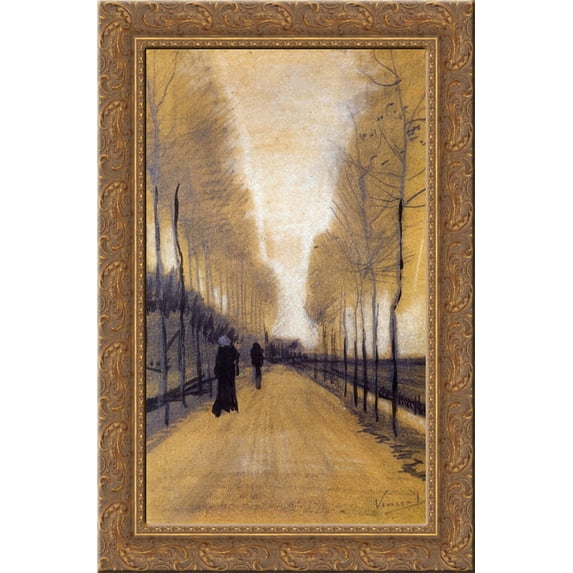Alley Bordered by Trees 24x16 Gold Ornate Wood Framed Canvas Art by Vincent van Gogh