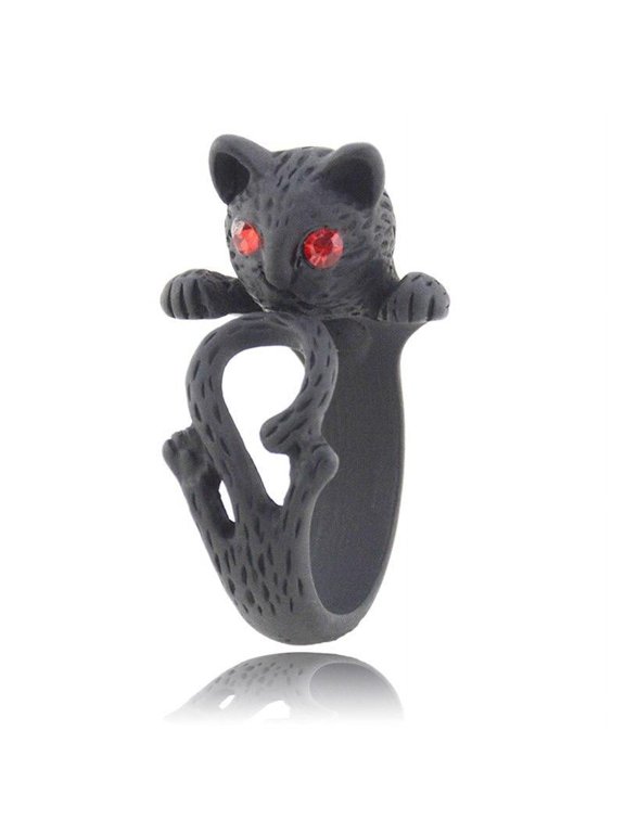 Alley Cat Adjustable Animal Wrap Ring Red Eyes Birthday Holiday Halloween in Black