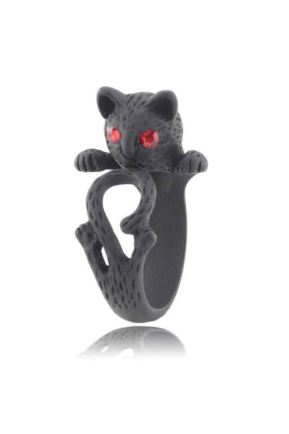 Alley Cat Adjustable Animal Wrap Ring Red Eyes Birthday Holiday Halloween in Black