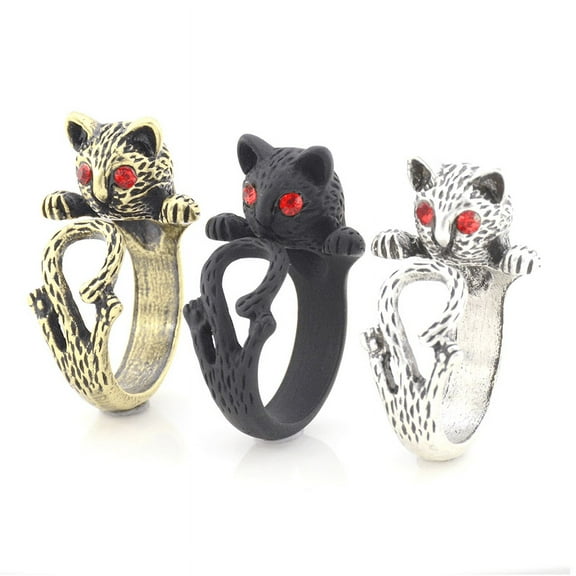 Alley Cat Adjustable Animal Wrap Ring for Women Red Eyes Birthday Holiday Halloween
