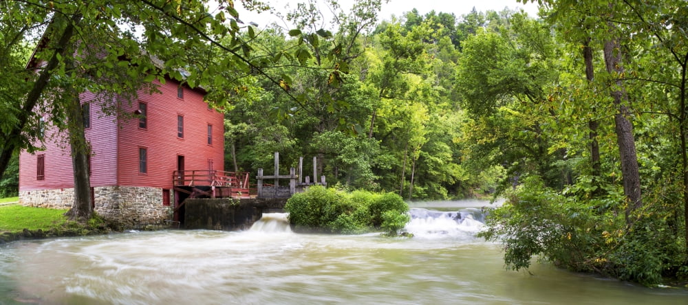 Alley Spring and Mill Ozark National Scenic Riverways Eminence Shannon County Missouri USA Canvas Art - Panoramic Images (27 x 9)