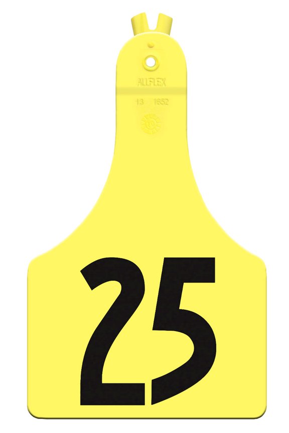 Calf Numbered A-Tags pkg of 25 Color: Yellow Number: 26-50