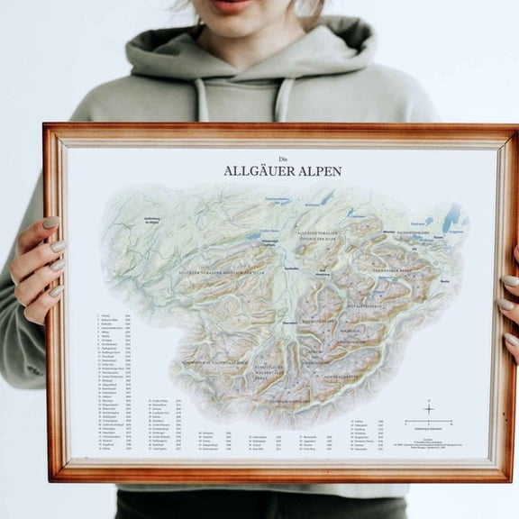 Allgäu Alps Relief Map Wall Art Print