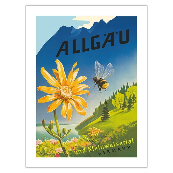 Allgäu Germany - Kleinwalsertal Austria - Bavarian Alps - Vintage Travel Poster by Senger Oberjoch c.1950s - Bamboo Fine Art 290gsm Paper (Unframed) 12x16in