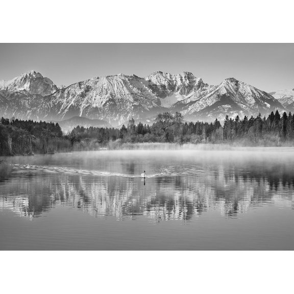 Allgaeu Alps And Hopfensee Lake, Bavaria, Germany (Bw) Poster Print by Krahmer Frank (10 x 14)