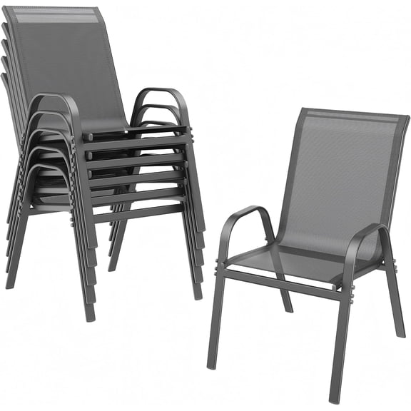 Allgain Patio Chairs set , Easy Assembly Stackable Outdoor Dining Chairs with Wide Seat and Sturdy Metal Frame, Breathable All Weather Textilene Outdoor Chairs Set  for Deck, Pool,  Grey