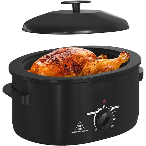 Allgain8 QT Electric Roaster Oven with Self-Basting Lid, Turkey Roaster Oven with Defrost Warm Function, Removable Pan and Rack, Stainless Steel White