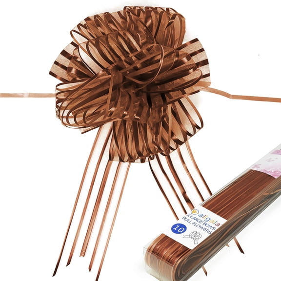 Allgala 10-PC 7 Inch Extra Large 2 Ich (5CM) Width Organza Ribbon Pull Flower Bow for Gift Wrapping Baskets Wedding Décor - Brown-GP90516