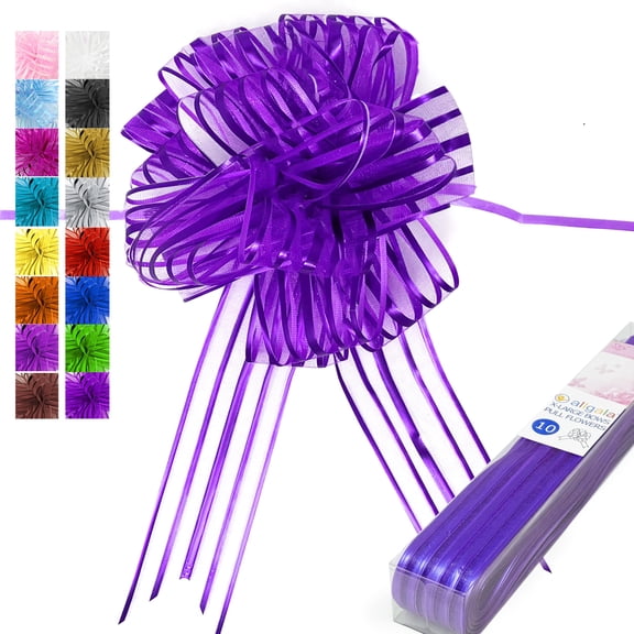 Allgala 10-PC 7 Inch Extra Large 2 Ich (5CM) Width Organza Ribbon Pull Flower Bow for Gift Wrapping Baskets Wedding Dcor - Purple-GP90508