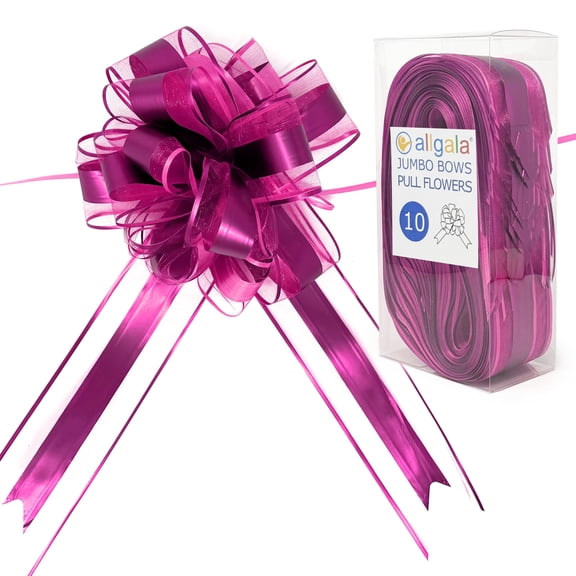 Allgala 10-PC 8 Inch Jumbo 2.5 Inch (6.4CM) Width Organza Ribbon Pull Flower Bow for Gift Wrapping Baskets Wedding Dcor - Fuchsia-GP90561