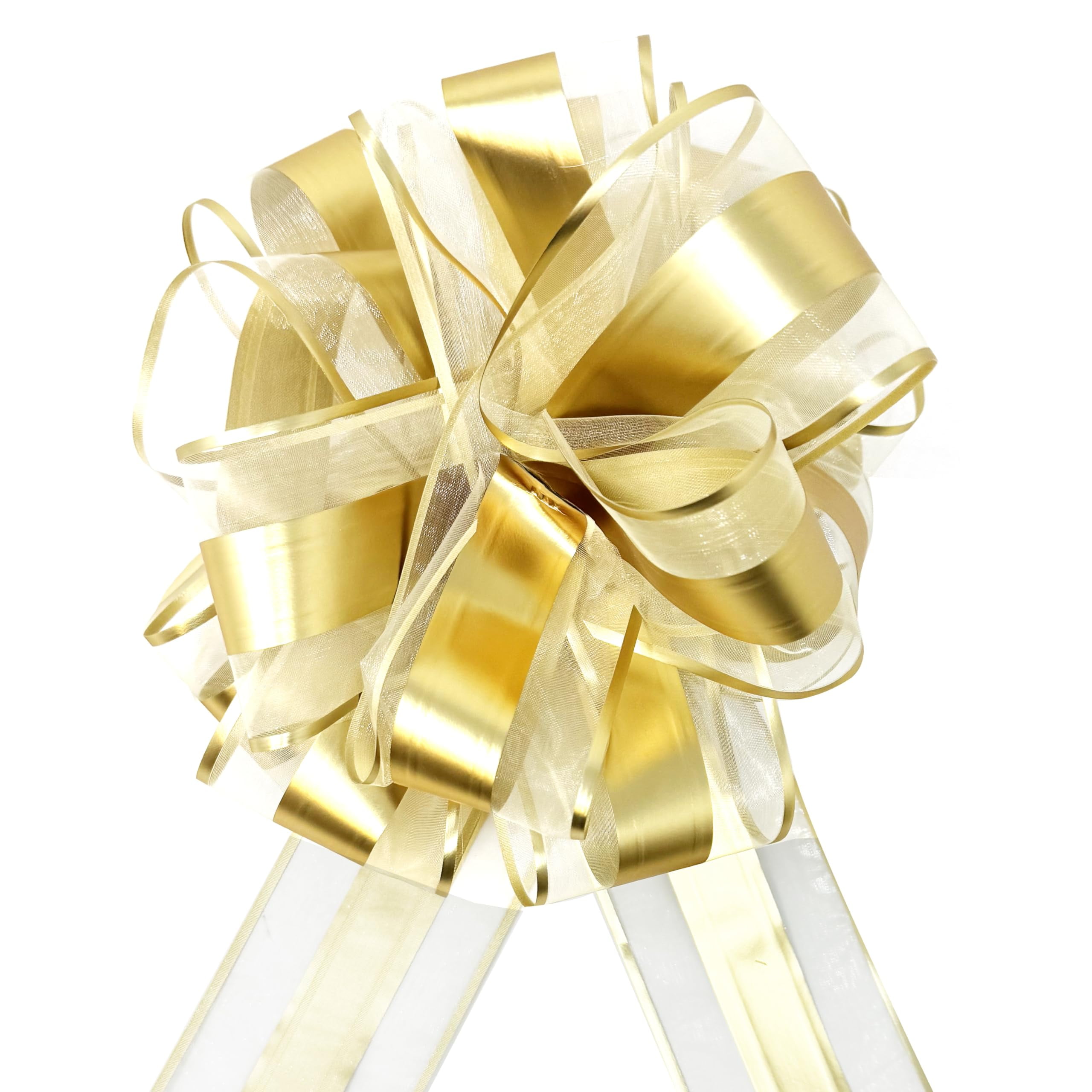 Allgala 10-PC 8 Inch Jumbo 2.5 Inch (6.4CM) Width Organza Ribbon Pull Flower Bow for Gift Wrapping Baskets Wedding Décor - Gold-GP90553