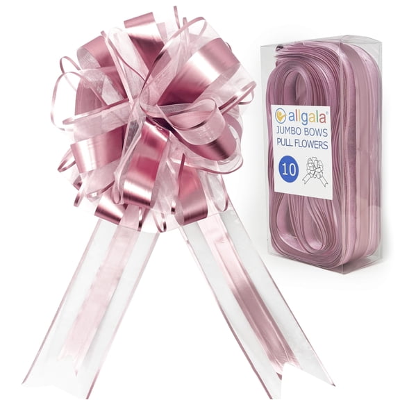 Allgala 10-PC 8 Inch Jumbo 2.5 Inch (6.4CM) Width Organza Ribbon Pull Flower Bow for Gift Wrapping Baskets Wedding Décor - Pink-GP90559