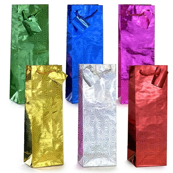 Allgala 12-PC 14"x5" Premium Wine Bottle Hologram Gift Bags-GP50306