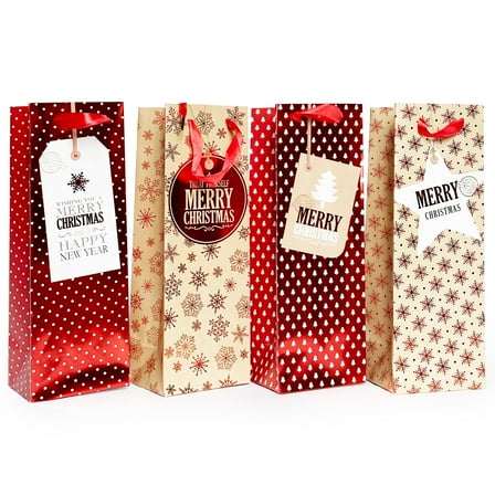 Allgala 12-PC (14x5 inch for Wine Bottle) Premium Metallic Foil Hotstamping Chritmas Gift Bag-GP91056
