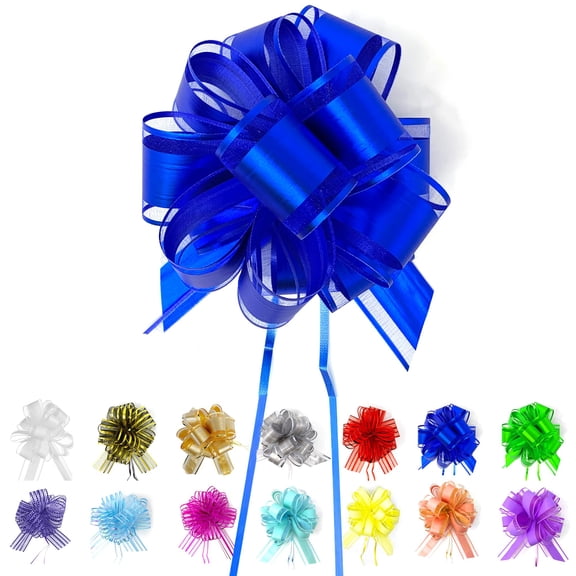Allgala 12-PC 4 Inch Medium 3CM Organza Ribbon Pull Flower Bow for Gift Wrapping Baskets Wedding Décor - Royal Blue-GP90606