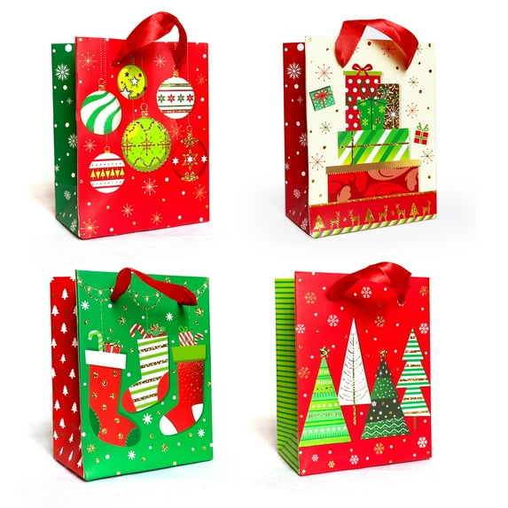 Allgala 12-PC (6 x4.75 inch) Premium Metallic Foil Hotstamping Chritmas Gift Bag-GP91030