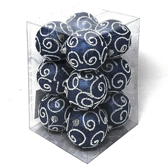 Allgala 12 Pack 3 Inch Christmas Tree Ornament Balls-Glitter Decorated Foam Large Xmas Ball-Navy Blue