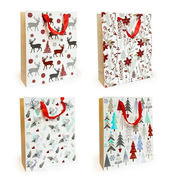 Allgala 12-Pack Christmas Gift Bags, 9" Glitter