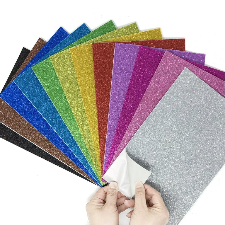 Allgala 12 Pack Self-Adhesive Glitter Eva Foam Paper 8 inch x 12 inch Sheets - Assorted Colors - Perfect for Kids Art Projects and Classrooms or