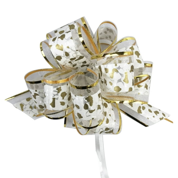 Allgala 12-pc 6 Inch Large Everyday Pull Bows-White Gold Dots-GP92006