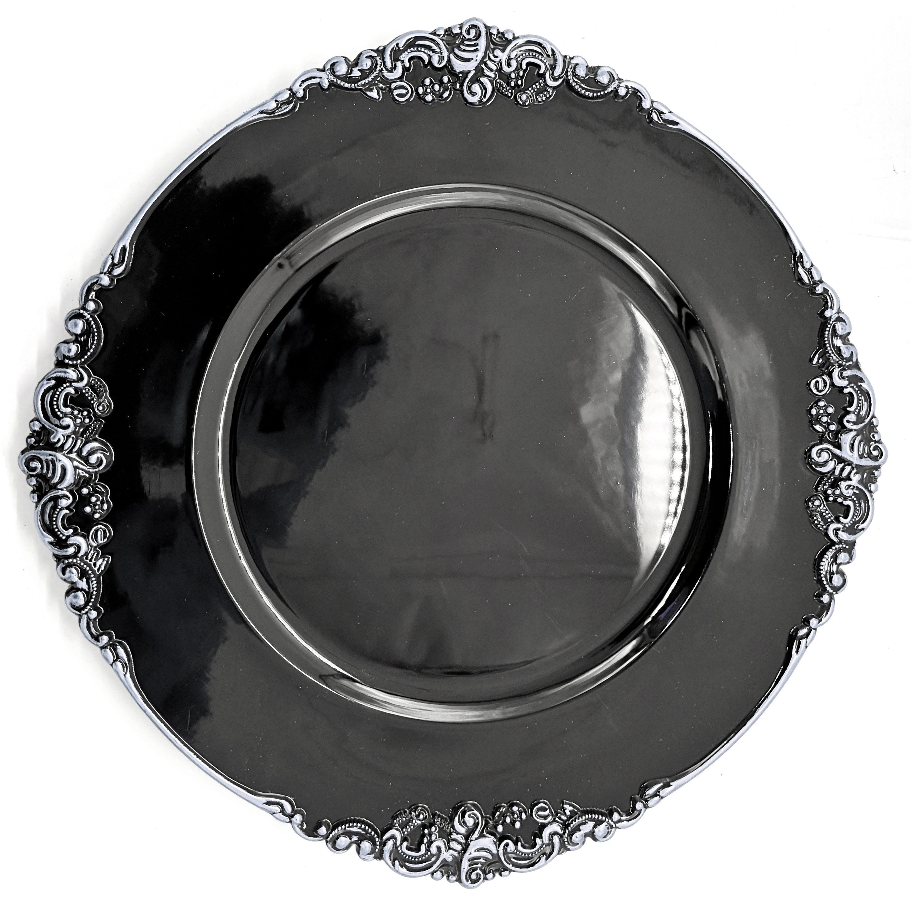 Elegant Black and Silver Round Glass Charger Plates Set