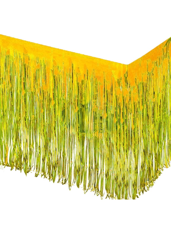 2-Pack 29x108 Inch Metallic Foil Fringe Tinsel Table Skirts for Party Event Decoraton-Gold-BD52803