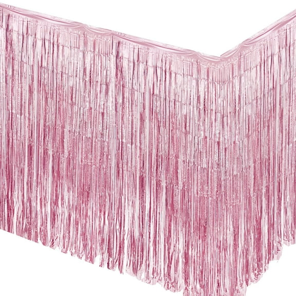 Allgala 2-Pack 29x108 Inch Metallic Foil Fringe Tinsel Table Skirts for Party Event Decoraton-Pink-BD52809