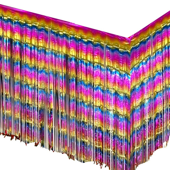 Allgala 2-Pack 29x108 Inch Metallic Foil Fringe Tinsel Table Skirts for Party Event Decoraton-Rainbow-BD52800