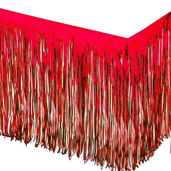 Allgala 2-Pack 29x108 Inch Metallic Foil Fringe Tinsel Table Skirts for Party Event Decoraton-Red-BD52805
