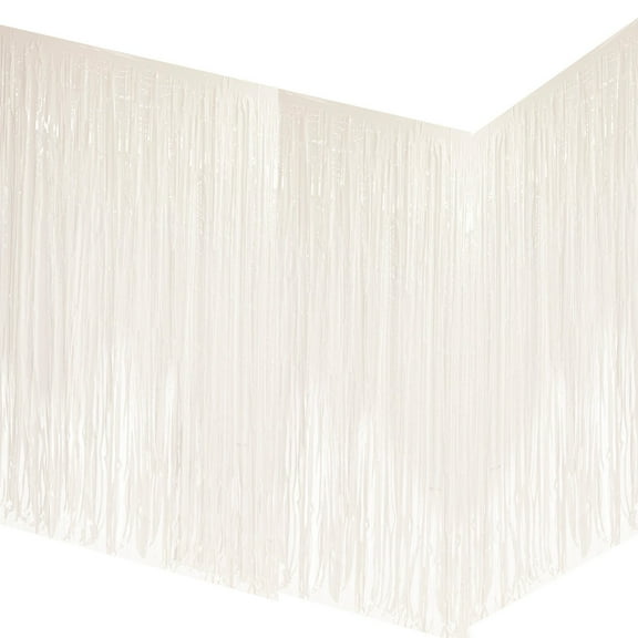 Allgala 2-Pack 29x108 Inch Metallic Foil Fringe Tinsel Table Skirts for Party Event Decoraton-White-BD52801