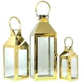thumbnail image 1 of Allgala 3-PC Set Jumbo Luxury Modern Indoor/Outdoor Hurricane Candle Lantern Set With Chrome Plated Structure and Tempered Glass-Pyramid Top Gold-HD88031, 1 of 4