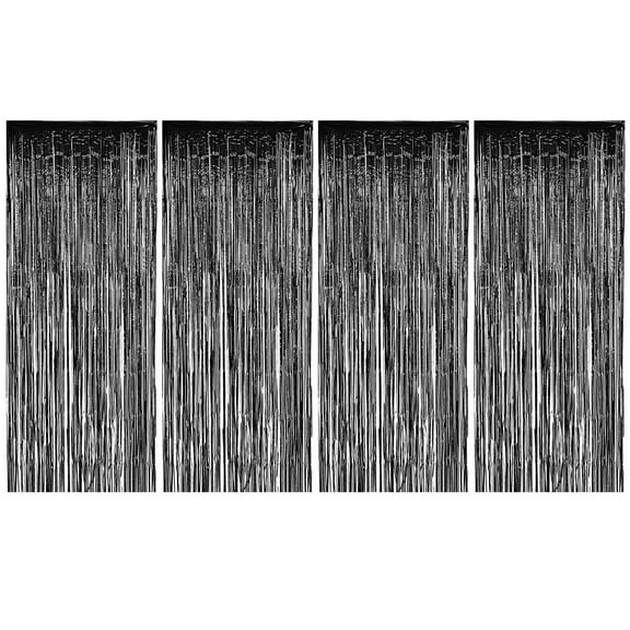 Allgala 4PK 3.3 x 8.2 FT (1x2.5M) Metalic Tinsel Party Photo Backdrop Curtains Door Fringe Décor-Black-BD52502