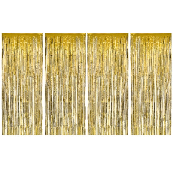 Allgala 4PK 3.3 x 8.2 FT (1x2.5M) Metalic Tinsel Party Photo Backdrop Curtains Door Fringe Décor-Gold-BD52503