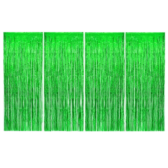 Allgala 4PK 3.3 x 8.2 FT (1x2.5M) Metalic Tinsel Party Photo Backdrop Curtains Door Fringe Décor-Green-BD52507