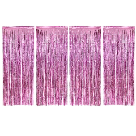 Allgala 4PK 3.3 x 8.2 FT (1x2.5M) Metalic Tinsel Party Photo Backdrop Curtains Door Fringe Décor-Pink-BD52509
