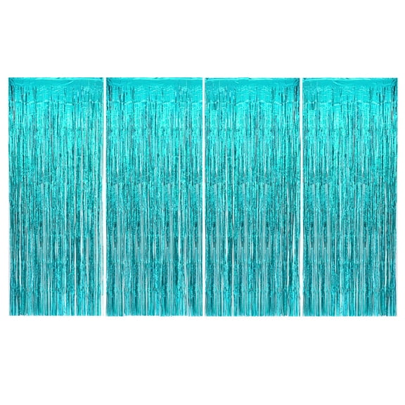 Allgala 4PK 3.3 x 8.2 FT (1x2.5M) Metalic Tinsel Party Photo Backdrop Curtains Door Fringe Décor-Turquoise-BD52512