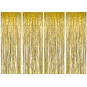 Allgala 4PK 3.3 x 9.8 FT (1x3M) Metalic Tinsel Party Photo Backdrop Curtains Door Fringe Décor-Gold-BD52603