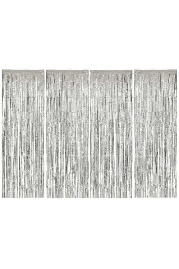 4PK 3.3 x 9.8 FT (1x3M) Metalic Tinsel Party Photo Backdrop Curtains Door Fringe Décor-Silver-BD52604