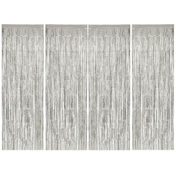 Allgala 4PK 3.3 x 9.8 FT (1x3M) Metalic Tinsel Party Photo Backdrop Curtains Door Fringe Décor-Silver-BD52604