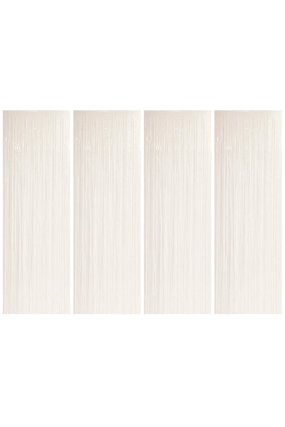 4PK 3.3 x 9.8 FT (1x3M) Metalic Tinsel Party Photo Backdrop Curtains Door Fringe Décor-White-BD52601