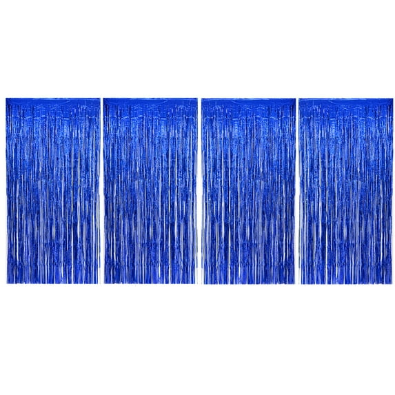 Allgala 4PK 3.3x6.6 FT (1x2M) Metalic Tinsel Party Photo Backdrop Curtains Door Fringe Décor-Blue-BD52306