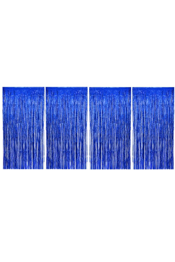 4PK 3.3x6.6 FT (1x2M) Metalic Tinsel Party Photo Backdrop Curtains Door Fringe Décor-Blue-BD52306