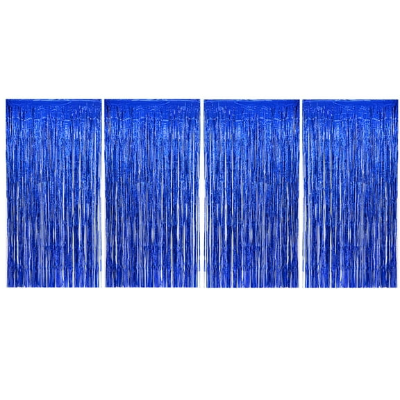 Allgala 4PK 3.3x6.6 FT (1x2M) Metalic Tinsel Party Photo Backdrop Curtains Door Fringe Décor-Blue-BD52306