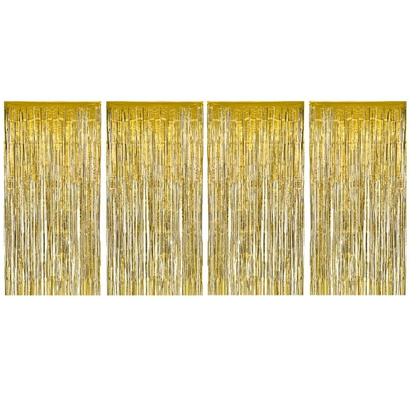Allgala 4PK 3.3x6.6 FT (1x2M) Metalic Tinsel Party Photo Backdrop Curtains Door Fringe Décor-Gold-BD52303